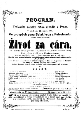 Программа спектакля пражского «Временного театра» от 22 февраля 1867 года